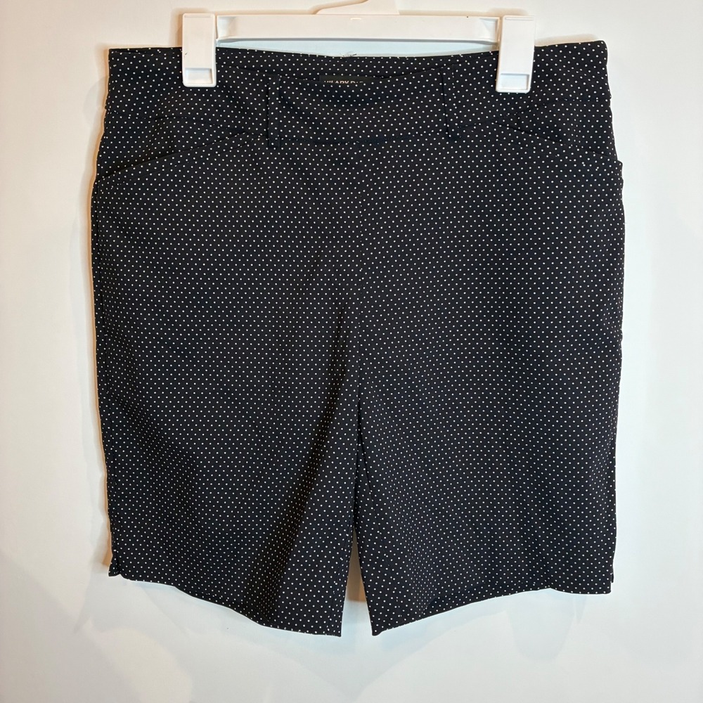 Hilary Radley Womens Polka Dot Bermuda Shorts Black White Stretch Size Large